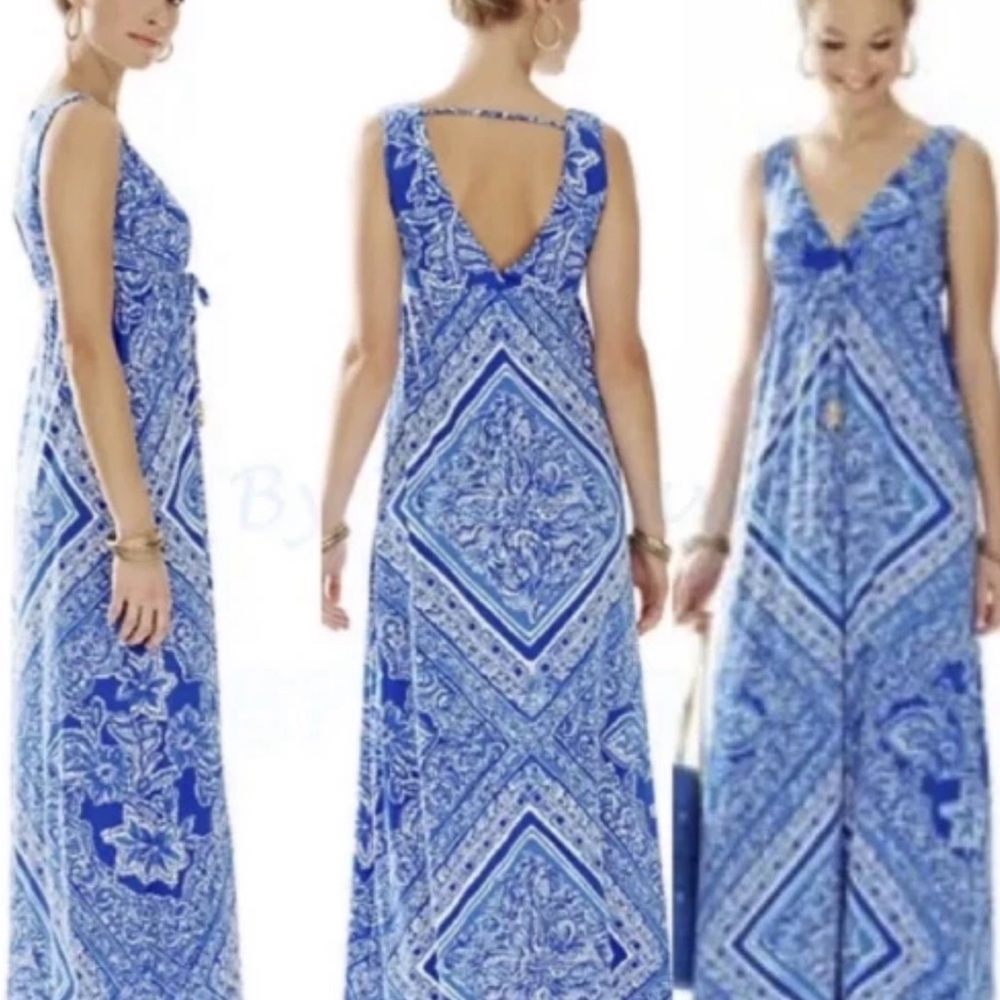 Lilly Pulitzer Miraflora Maxi Dress Blue Crush Open Water Size Small
